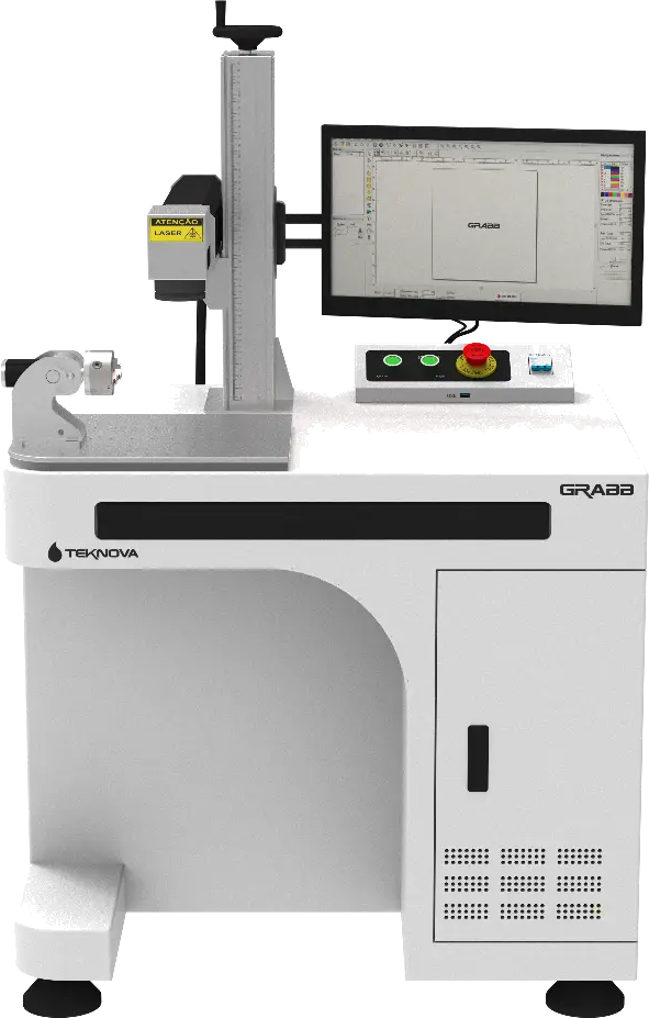 Máquina de gravação a laser fiber Grabb da Teknova vista de frente